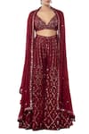 Buy_Tamanna Punjabi Kapoor_Maroon Georgette V Neck Embroidered Sharara With Cape Set  _Online_at_Aza_Fashions