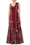 Shop_Tamanna Punjabi Kapoor_Maroon Georgette Round Embroidered Kurta Sharara Set _at_Aza_Fashions