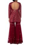 Shop_Tamanna Punjabi Kapoor_Maroon Georgette Round Embroidered Kurta Sharara Set _at_Aza_Fashions