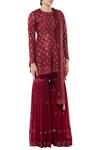 Tamanna Punjabi Kapoor_Maroon Georgette Round Embroidered Kurta Sharara Set _Online_at_Aza_Fashions