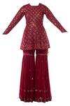 Shop_Tamanna Punjabi Kapoor_Maroon Georgette Round Embroidered Kurta Sharara Set _Online_at_Aza_Fashions