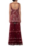 Shop_Tamanna Punjabi Kapoor_Maroon Georgette Round Embroidered Kurta Sharara Set _at_Aza_Fashions