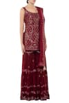 Tamanna Punjabi Kapoor_Maroon Georgette Round Embroidered Kurta Sharara Set _Online_at_Aza_Fashions