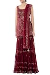 Buy_Tamanna Punjabi Kapoor_Maroon Georgette Round Embroidered Kurta Sharara Set _Online_at_Aza_Fashions