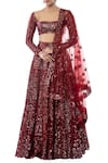 Buy_Tamanna Punjabi Kapoor_Maroon Net Sweetheart Neck Embroidered Bridal Lehenga Set _at_Aza_Fashions