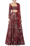 Tamanna Punjabi Kapoor_Maroon Net Sweetheart Neck Embroidered Bridal Lehenga Set _Online_at_Aza_Fashions