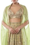 Tamanna Punjabi Kapoor_Green Georgette V Neck Embroidered Lehenga Cape Set _at_Aza_Fashions