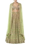 Shop_Tamanna Punjabi Kapoor_Green Georgette V Neck Embroidered Lehenga Cape Set _at_Aza_Fashions