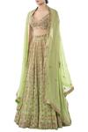 Buy_Tamanna Punjabi Kapoor_Green Georgette V Neck Embroidered Lehenga Cape Set _Online_at_Aza_Fashions