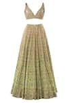 Shop_Tamanna Punjabi Kapoor_Green Georgette V Neck Embroidered Lehenga Cape Set _Online_at_Aza_Fashions