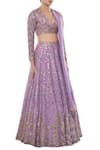 Tamanna Punjabi Kapoor_Purple Georgette V Neck Embroidered Bridal Lehenga Set _Online_at_Aza_Fashions