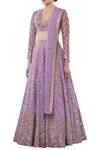 Buy_Tamanna Punjabi Kapoor_Purple Georgette V Neck Embroidered Bridal Lehenga Set _Online_at_Aza_Fashions