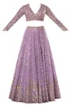 Shop_Tamanna Punjabi Kapoor_Purple Georgette V Neck Embroidered Bridal Lehenga Set _Online_at_Aza_Fashions