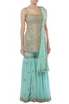 Tamanna Punjabi Kapoor_Blue Georgette Square Neck Embroidered Kurta Sharara Set _Online_at_Aza_Fashions