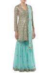 Tamanna Punjabi Kapoor_Blue Georgette V Neck Embroidered Kurta Sharara Set _Online_at_Aza_Fashions