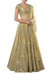 Tamanna Punjabi Kapoor_Yellow Chanderi Silk Pentagon Embellished Bridal Lehenga Set _Online_at_Aza_Fashions