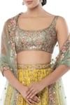 Tamanna Punjabi Kapoor_Yellow Chanderi Silk Square Neck Embroidered Bridal Lehenga Set  _at_Aza_Fashions