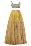 Shop_Tamanna Punjabi Kapoor_Yellow Chanderi Silk Square Neck Embroidered Bridal Lehenga Set  _Online_at_Aza_Fashions