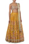 Tamanna Punjabi Kapoor_Yellow Net, Chanderi Silk Sweetheart Neck Embroidered Bridal Lehenga Set _Online_at_Aza_Fashions