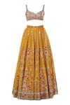 Shop_Tamanna Punjabi Kapoor_Yellow Net, Chanderi Silk Sweetheart Neck Embroidered Bridal Lehenga Set _Online_at_Aza_Fashions