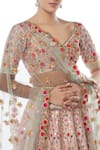 Tamanna Punjabi Kapoor_Pink Net, Chanderi Silk V Neck Embroidered Bridal Lehenga Set _at_Aza_Fashions