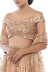 Tamanna Punjabi Kapoor_Peach Net One Shoulder Embroidered Bridal Lehenga Set  _at_Aza_Fashions