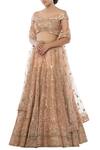 Buy_Tamanna Punjabi Kapoor_Peach Net One Shoulder Embroidered Bridal Lehenga Set  _at_Aza_Fashions