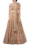 Buy_Tamanna Punjabi Kapoor_Peach Net One Shoulder Embroidered Bridal Lehenga Set  _Online_at_Aza_Fashions