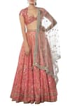 Buy_Tamanna Punjabi Kapoor_Coral Raw Silk Pentagon Embroidered Bridal Lehenga Set  _at_Aza_Fashions