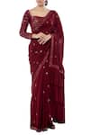 Buy Tamanna Punjabi Kapoor Maroon Georgette Square Neck Embellished Saree Set at Aza Fashions Buy_Tamanna Punjabi Kapoor_Maroon Georgette Square Neck Embellished Saree Set _at_Aza_Fashions