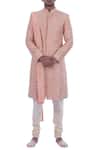 Buy_Nitesh Singh Chauhan_Peach Georgette, Cotton , Art Embroidered Sherwani Set _at_Aza_Fashions