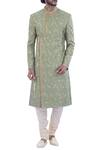 Buy_Nitesh Singh Chauhan_Cream Cotton , Art Embroidered Sherwani Set _at_Aza_Fashions