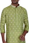 Shop_Nitesh Singh Chauhan_Green Cotton Silk, Blended Chanderi Kurta Set _at_Aza_Fashions