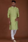 Nitesh Singh Chauhan_Green Cotton Silk, Blended Chanderi Kurta Set _Online_at_Aza_Fashions