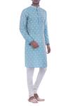 Buy_Nitesh Singh Chauhan_Blue Cotton Silk, Blended Chanderi Kurta Set _at_Aza_Fashions