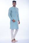 Nitesh Singh Chauhan_Blue Cotton Silk, Blended Chanderi Kurta Set _Online_at_Aza_Fashions