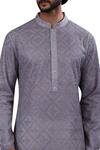 Shop_Nitesh Singh Chauhan_Grey Cotton Silk, Blended Chanderi Kurta Set _at_Aza_Fashions