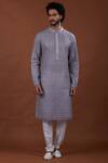 Nitesh Singh Chauhan_Grey Cotton Silk, Blended Chanderi Kurta Set _Online_at_Aza_Fashions