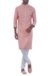 Buy_Nitesh Singh Chauhan_Peach Cotton Silk, Blended Chanderi Kurta Set _at_Aza_Fashions