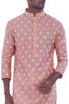 Shop_Nitesh Singh Chauhan_Peach Cotton Silk, Blended Chanderi Kurta Set _at_Aza_Fashions