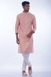 Nitesh Singh Chauhan_Peach Cotton Silk, Blended Chanderi Kurta Set _Online_at_Aza_Fashions