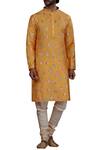 Buy_Nitesh Singh Chauhan_Yellow Cotton Silk, Blended Chanderi Kurta Set _at_Aza_Fashions