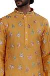 Shop_Nitesh Singh Chauhan_Yellow Cotton Silk, Blended Chanderi Kurta Set _at_Aza_Fashions