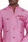 Shop_Nitesh Singh Chauhan_Pink Cotton Silk, Blended Chanderi Kurta Set _at_Aza_Fashions