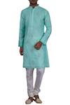 Buy_Nitesh Singh Chauhan_Green Cotton Silk, Blended Chanderi Kurta Set _at_Aza_Fashions