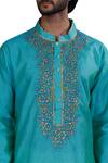 Shop_Nitesh Singh Chauhan_Blue Cotton Silk, Blended Chanderi Kurta Set _at_Aza_Fashions