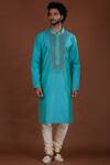 Nitesh Singh Chauhan_Blue Cotton Silk, Blended Chanderi Kurta Set _Online_at_Aza_Fashions