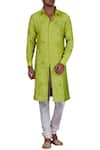 Buy_Nitesh Singh Chauhan_Green Cotton Silk, Blended Chanderi Kurta Set _at_Aza_Fashions