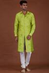 Nitesh Singh Chauhan_Green Cotton Silk, Blended Chanderi Kurta Set _Online_at_Aza_Fashions
