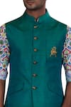Shop_Nitesh Singh Chauhan_Green Art Silk Printed Kurta Bundi Set_at_Aza_Fashions